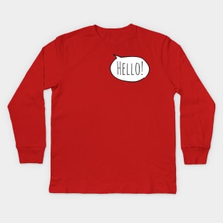 Cheerful HELLO! with white speech bubble on red Kids Long Sleeve T-Shirt